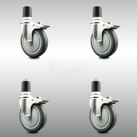 Service Caster 5 Inch 316SS Thermoplastic Rubber Swivel 1-7/8 Inch Stem Caster Set Lock Brake SCC-SS316TTLEX20S514-TPRB-178-4